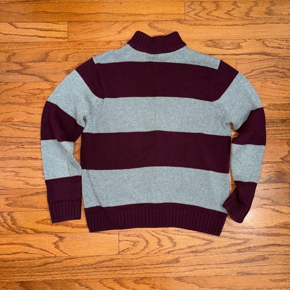 Vintage 90s Y2K Chaps by Ralph Lauren Gray Burgundy Striped Knit Sweater Large - Picture 3 of 4